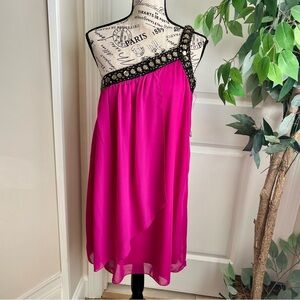 City Triangles Y2K One-Shoulder Beaded Layered Chiffon Dress Pink Sz 5